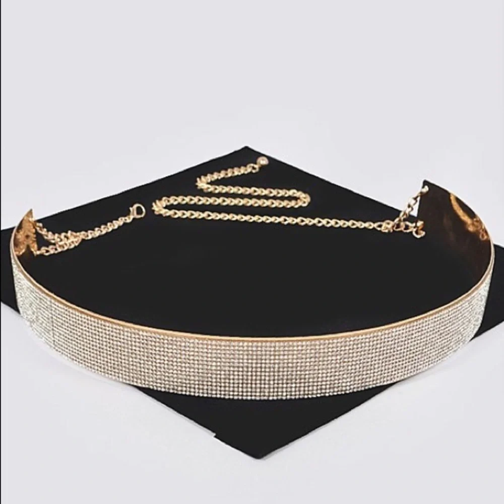 Gold Crystal Metal Adjustable Waist Statement Belt